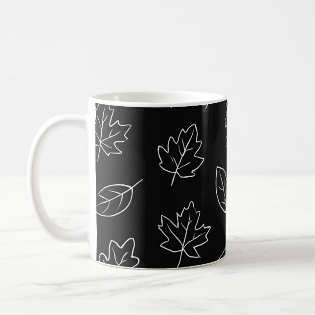 Caneca de Café de Folha de Outono Preta e Branca E (Esquerda)