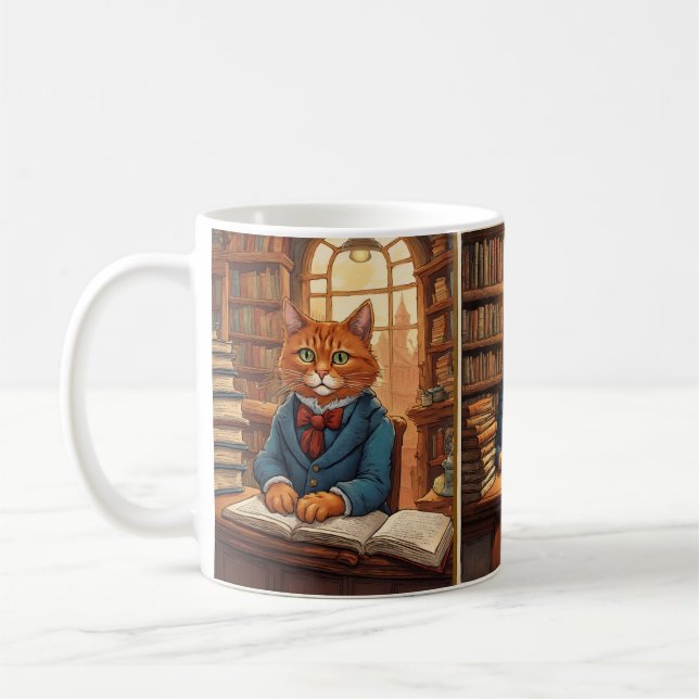 caneca de café de gato de biblioteca (Esquerda)