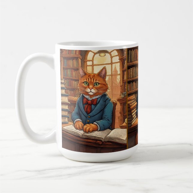 caneca de café de gato de biblioteca (Esquerda)