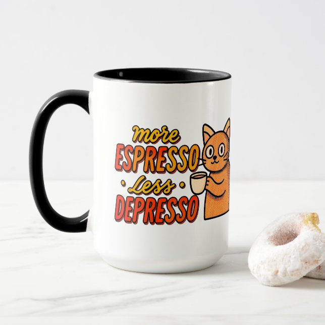 Caneca de Café de Gato Engraçado (Com Donut)