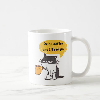 Caneca de Café de Gato Engraçado – Beba Café e Eu