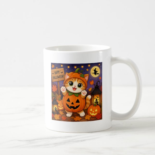 Caneca de café de gato engraçado do feliz Hallowee (Direita)