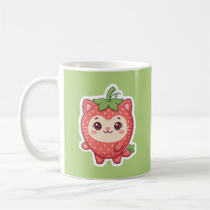 Caneca de Café de Gato Morango Kawaii Fofa
