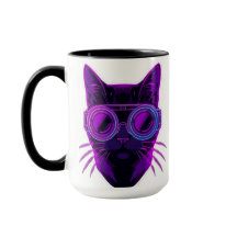 Caneca de Café de Gato Neon Cyberpunk - Estética F