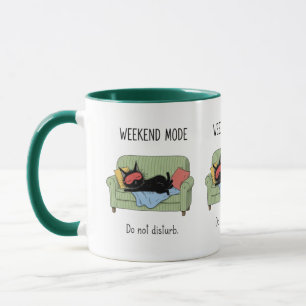 Caneca de Café de Gato no Modo Fim de Semana Prese