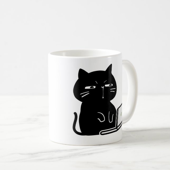 Caneca de Café de Gato Preto Fofo e Gorducho (Frente Esquerda)