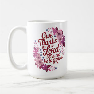 Caneca De Café Dê Graças ao Senhor Flores Roxas Cristão
