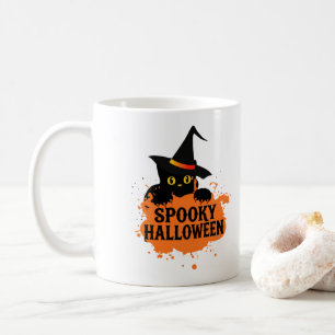 Caneca de Café de Halloween Assustadora com Gato P