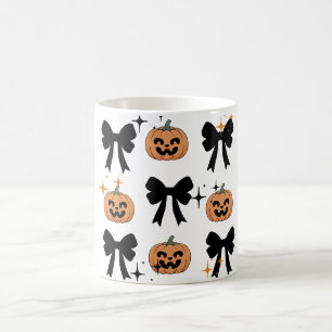 Caneca de Café de Halloween com Laços e Abóboras F