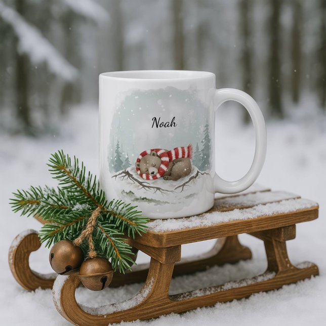 Caneca de Café de Inverno Urso Adormecido Personal (Criador carregado)