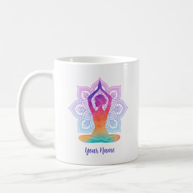 Caneca de Café de Ioga Mandala com Nome Personaliz (Esquerda)