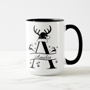 Caneca de café de Natal com alfabeto personalizado
