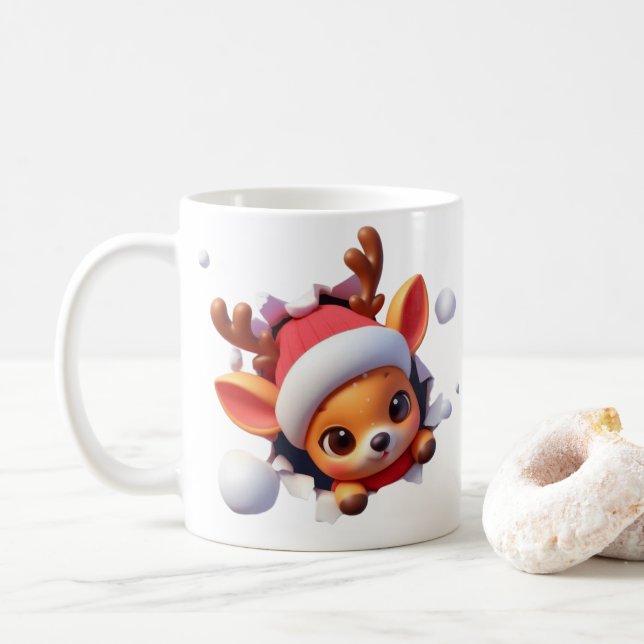 Caneca de Café de Natal com Rena em 3D – Festa de  (Com Donut)