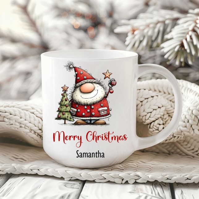 Caneca de café de Natal de desenho animado do Papa (Funny Quirky Santa Cartoon Christmas Coffee Mug)