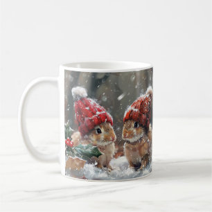 Caneca de café de Natal fofo do coelho de inverno