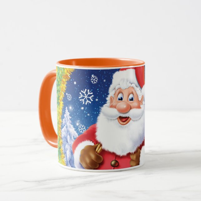 Caneca de café de Natal, Papais noeis e saco de br (Frente Esquerda)