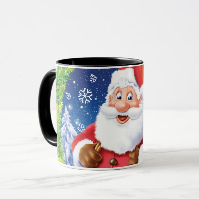Caneca de café de Natal, Papais noeis e saco de br (Frente Esquerda)