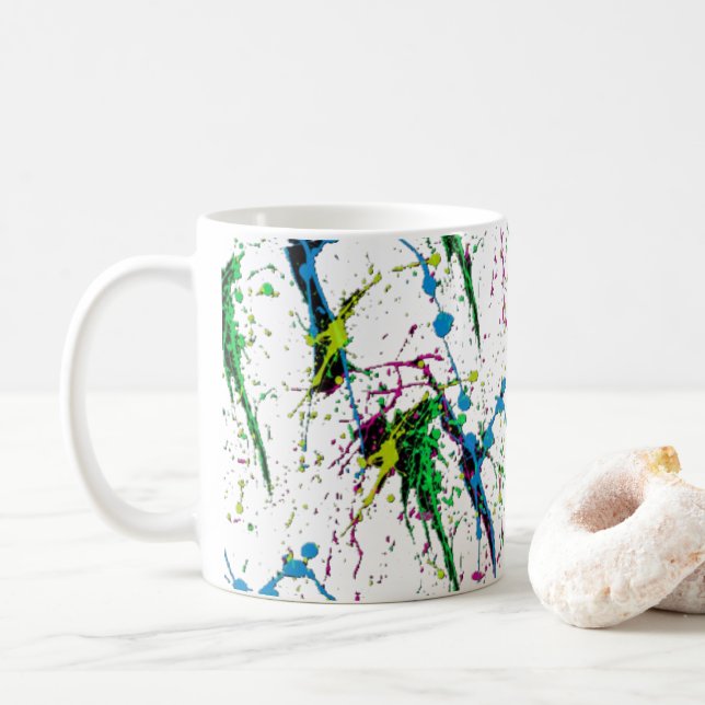 Caneca de café de néon do Splatter da pintura (Com Donut)