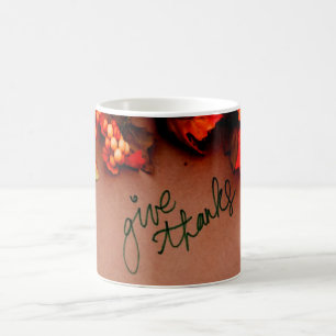 Caneca De Café Dê Obrigados com folhas de outono Ação de Graç
