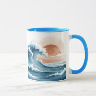 Caneca de Café de Onda do Oceano ao Pôr do Sol em