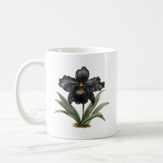 Caneca de café de orquídea preta clássica, antiga, (Esquerda)