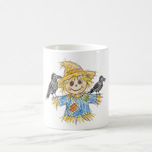 Caneca de café de outono com espantalho e corvos f