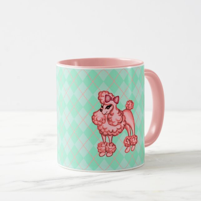 Caneca de café de Poodle Francês Rosa  (Frente Esquerda)