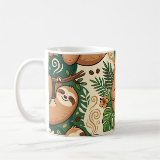 Caneca de Café de Preguiça – Padrão Fofo de Pregui