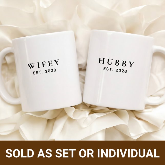 Caneca de Café de Presente de Casamento Personaliz (Custom wifey hubby mug gift, wedding gift for bride groom, anniversary gift for married couples)