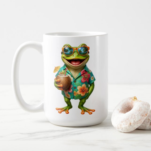 Caneca de Café de Sapo Tropical Engraçado | Sapo H (Com Donut)