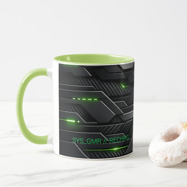 Caneca de Café de Tecnologia de Carbono Cyberpunk  (Com Donut)