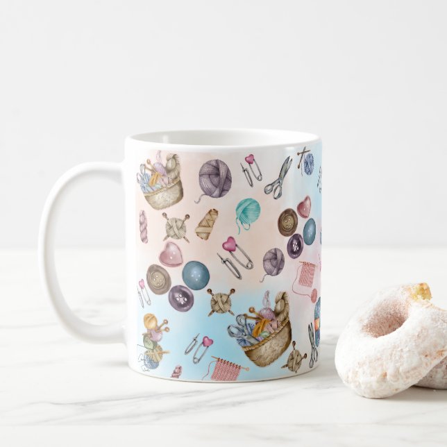 Caneca de Café de Tricô e Costura (Com Donut)