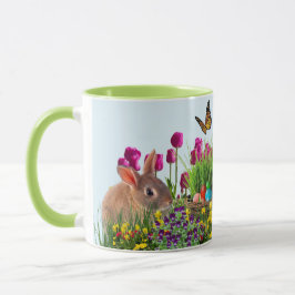 Caneca de Café de Tulipas de Coelho da Páscoa