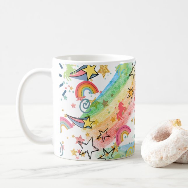 caneca de café de unicórnios e arco-íris (Com Donut)