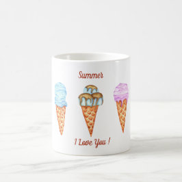 Caneca de Café de Verão Fofa Eu Amo Sorvete