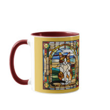 Caneca de café de vidro colorido com gato malhado 
