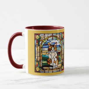 Caneca de café de vidro colorido com gato malhado
