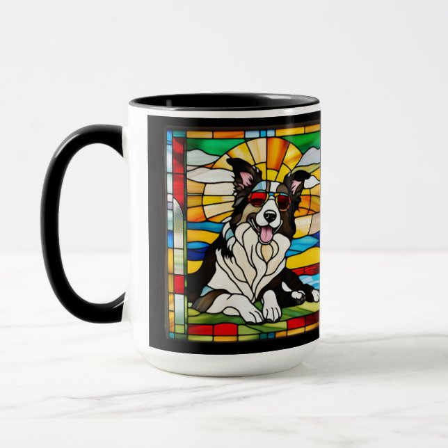 Caneca de Café de Vidro Pintado Border Collie Fofo (Esquerda)