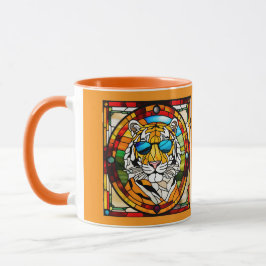 Caneca de Café de Vidro Pintado Tigre Engraçado