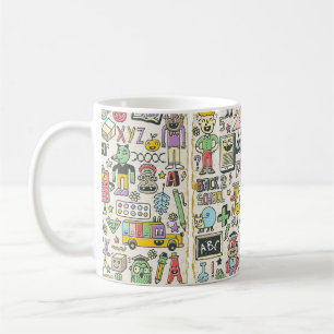 Caneca De Café De volta à escola, conjunto de rabiscos coloridos