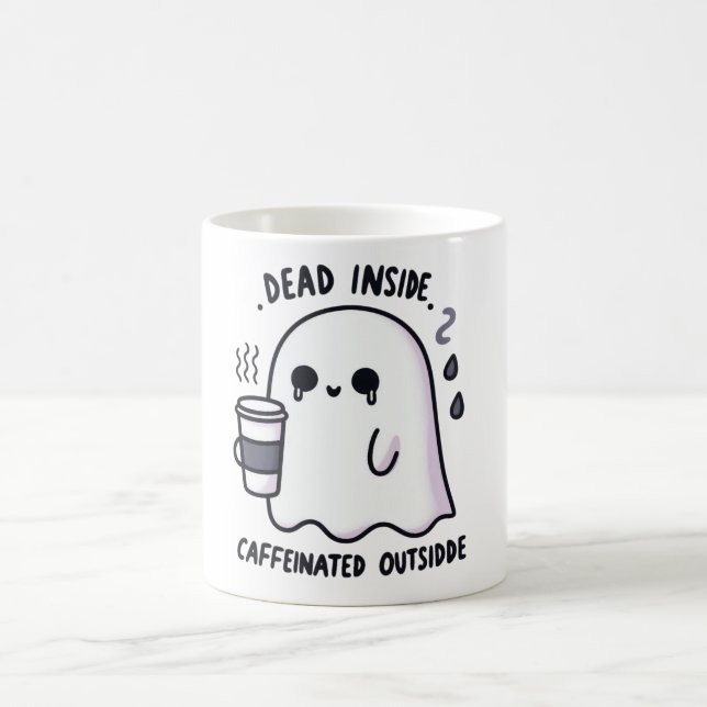 Caneca De Café Dead Inside Caffeinated Outside Funny Cute Ghost (Centro)