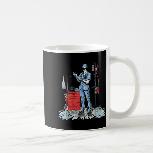 Caneca De Café Deadside Nurse Blue Scrubs Funny Skeleton Doctor M (Direita)
