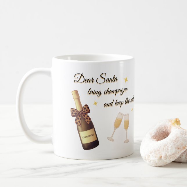 Caneca De Café Dear Santa Champagne Design (Com Donut)