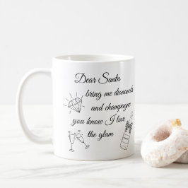 Caneca De Café Dear Santa Champagne & Diamonds Line Art Design