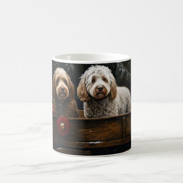 Caneca De Café Decado de Natal Cockapoo Snowy Sleigh (Centro)