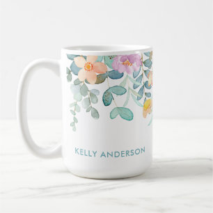 Caneca De Café Decalque Tropical Floral Feminino de Aquarela Mode