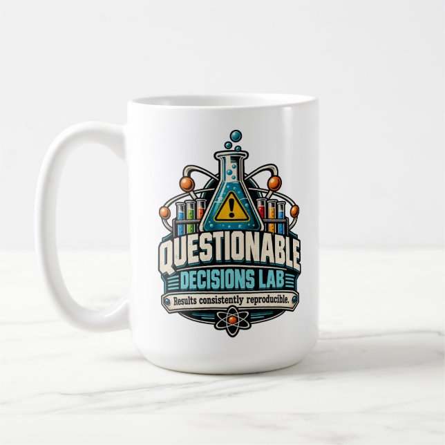 Caneca De Café Decisões Questionáveis Lab – Resultados Consistent (Esquerda)