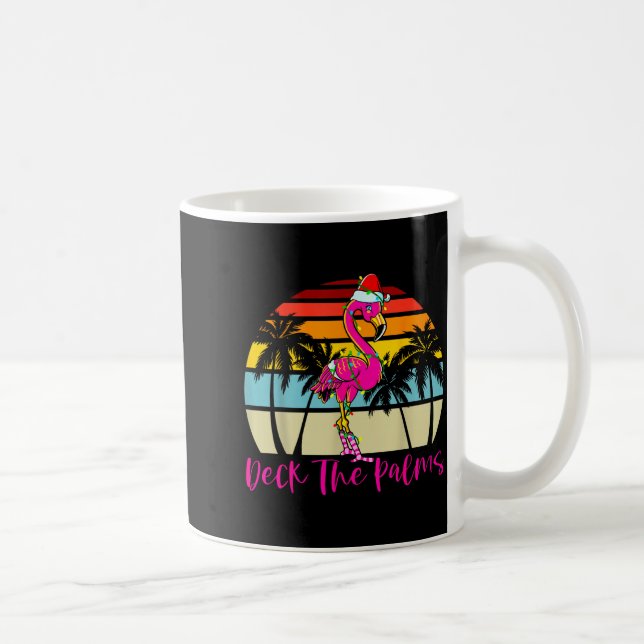 Caneca De Café Deck The Palms Christmas Flamingo Palm Tree Trocal (Direita)