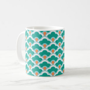 Caneca De Café Deco Chinês Escalços, Teal, Aqua e Coral