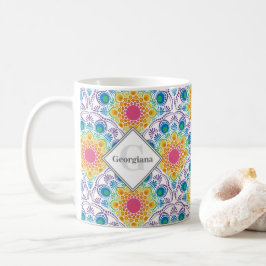 Caneca De Café Deco Personalizado da Fonte Floral do Arco-Íris